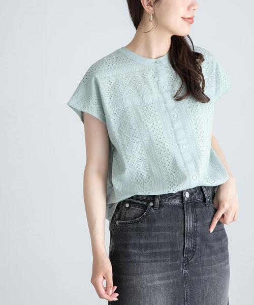 URBAN RESEARCH Sonny Label（アーバンリサーチサニーレーベル）の「『WEB限定』バンドカラーコットンレースシャツ（シャツ/ブラウス・レディース・ブルー系その他/ミント/ピンク/ブラック/アイボリー・FREE）」の4枚目の写真
