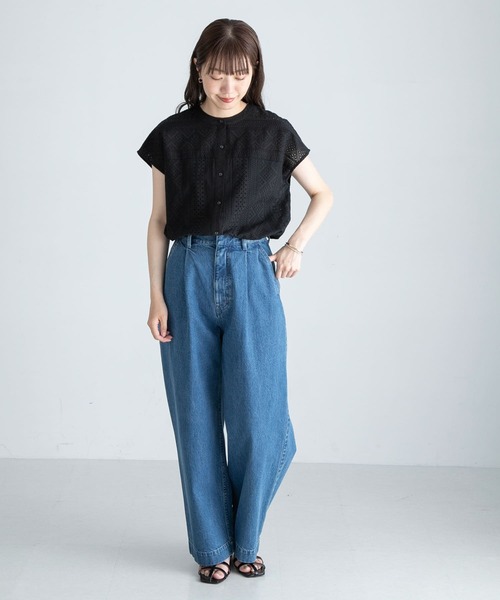 セール】『WEB限定』バンドカラーコットンレースシャツ（シャツ