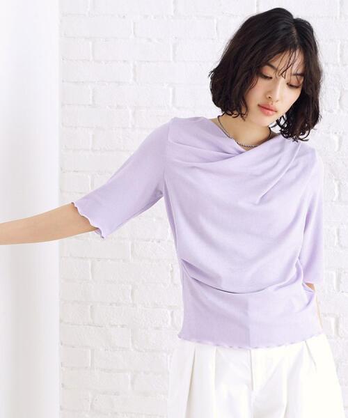 THE SHOP TK （ザ ショップ ティーケー ）の「ドレープカットソー【洗濯機OK/シワになりにくい】（シャツ/ブラウス・レディース・ライトグリーン/オフホワイト/パープル/ブラック・12/13）」の4枚目の写真