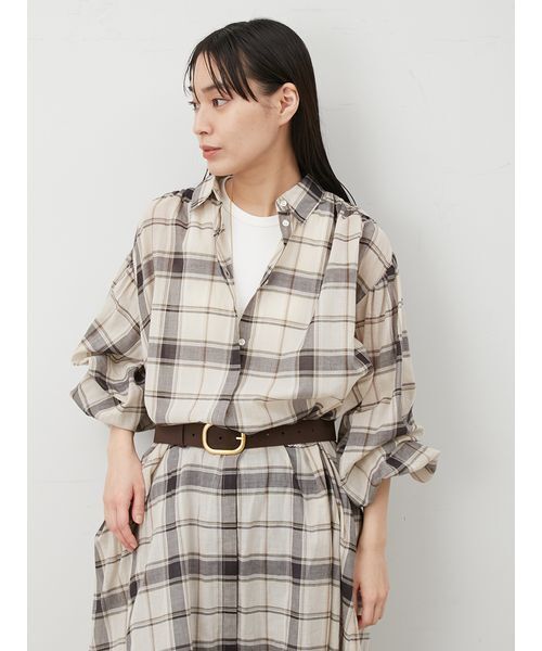 Mila Owenのチェック柄ワンピース セール】チェック柄袖ボリュームロングシャツワンピース