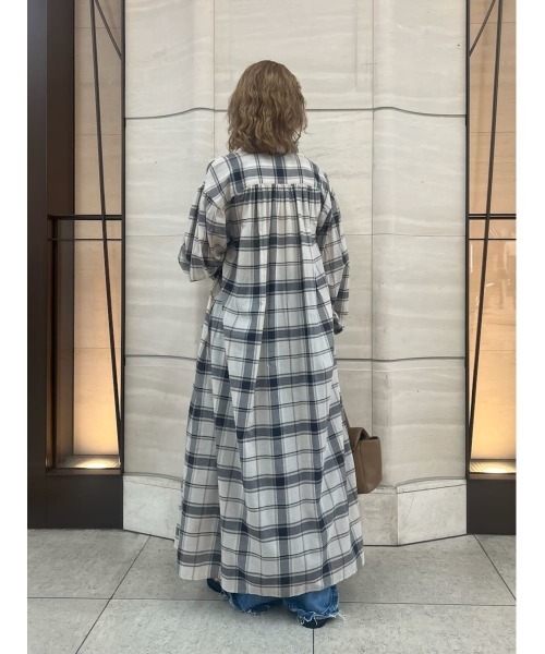 Mila Owenのチェック柄ワンピース セール】チェック柄袖ボリュームロングシャツワンピース