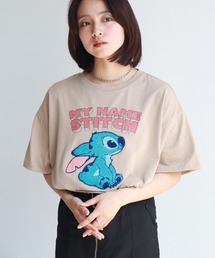 【Disney/ディズニー】スティッチ アートワークデザイン サガラ刺繍 半袖Tシャツ