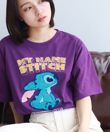 【Disney/ディズニー】スティッチ アートワークデザイン サガラ刺繍 半袖Tシャツ