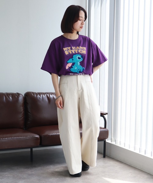 Disney(ディズニー)の「【Disney/ディズニー】スティッチ アートワークデザイン サガラ刺繍 半袖Tシャツ(Tシャツ/カットソー・レディース・ベージュ/パープル/スミクロ/サックスブルー・M/L)」の17枚目の写真