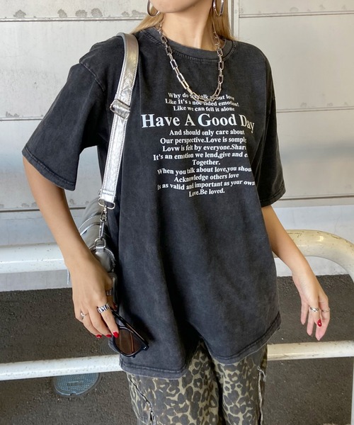 non-hedge(ノンヘッジ)の「ブリーチ加工ロゴTシャツ(Tシャツ/カットソー・レディース・ブラック×ホワイト/ブラック×ブラック/グレー/ブラック/ブラック×レッド・FREE)」の3枚目の写真