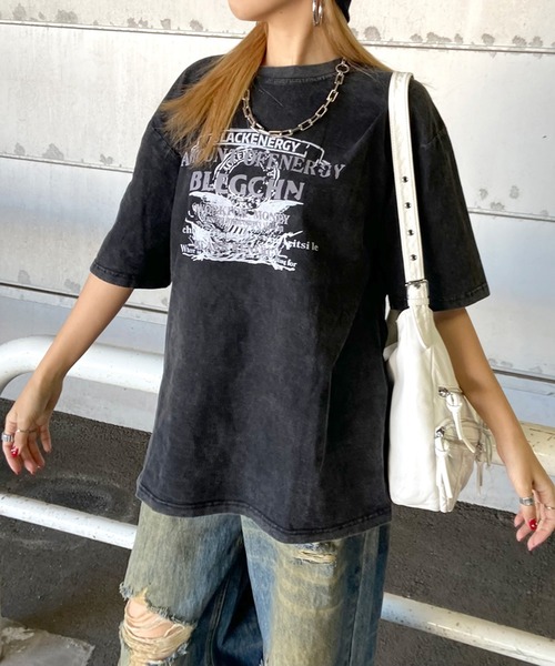 non-hedge(ノンヘッジ)の「ブリーチ加工ロゴTシャツ(Tシャツ/カットソー・レディース・ブラック×ホワイト/ブラック×ブラック/グレー/ブラック/ブラック×レッド・FREE)」の5枚目の写真