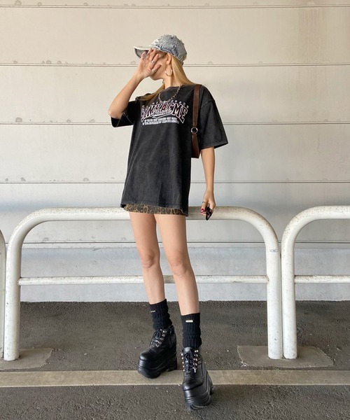 non-hedge(ノンヘッジ)の「ブリーチ加工ロゴTシャツ(Tシャツ/カットソー・レディース・ブラック×ホワイト/ブラック×ブラック/グレー/ブラック/ブラック×レッド・FREE)」の20枚目の写真