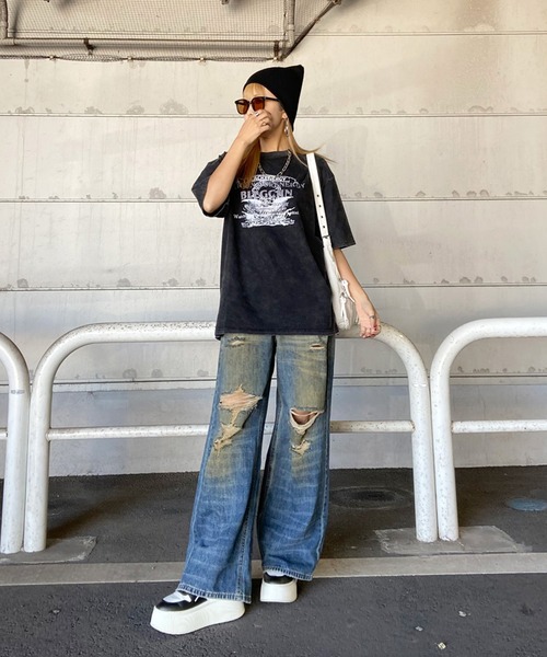 non-hedge(ノンヘッジ)の「ブリーチ加工ロゴTシャツ(Tシャツ/カットソー・レディース・ブラック×ホワイト/ブラック×ブラック/グレー/ブラック/ブラック×レッド・FREE)」の18枚目の写真