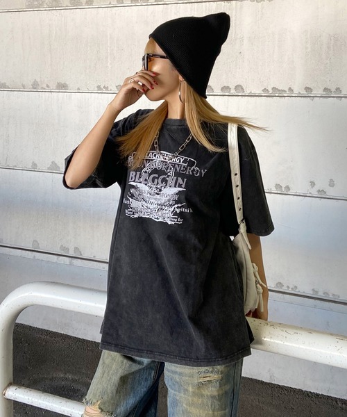 non-hedge(ノンヘッジ)の「ブリーチ加工ロゴTシャツ(Tシャツ/カットソー・レディース・ブラック×ホワイト/ブラック×ブラック/グレー/ブラック/ブラック×レッド・FREE)」の19枚目の写真