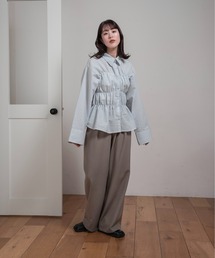 lawgy（ラウジー）の「stripe front shirring shirt
