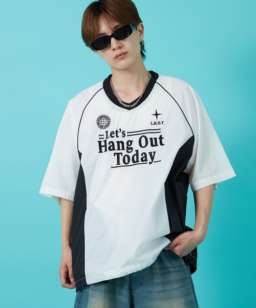 improves（インプローブス）の「ナイロン Vネック 半袖切替プルオーバー（Tシャツ/カットソー・メンズ・ホワイト/ネイビー/ブラック・MEDIUM/LARGE）」の4枚目の写真