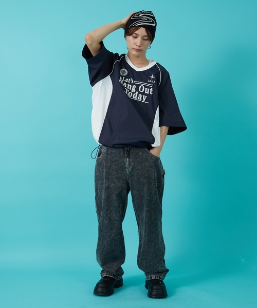 improves（インプローブス）の「ナイロン Vネック 半袖切替プルオーバー（Tシャツ/カットソー・メンズ・ホワイト/ネイビー/ブラック・MEDIUM/LARGE）」の18枚目の写真