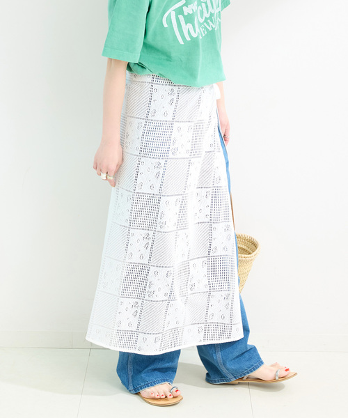 B.C STOCK(ベーセーストック)の「手洗い可 / レース巻きスカート(スカート・レディース・ホワイト/ブラック・FREE)」の1枚目の写真