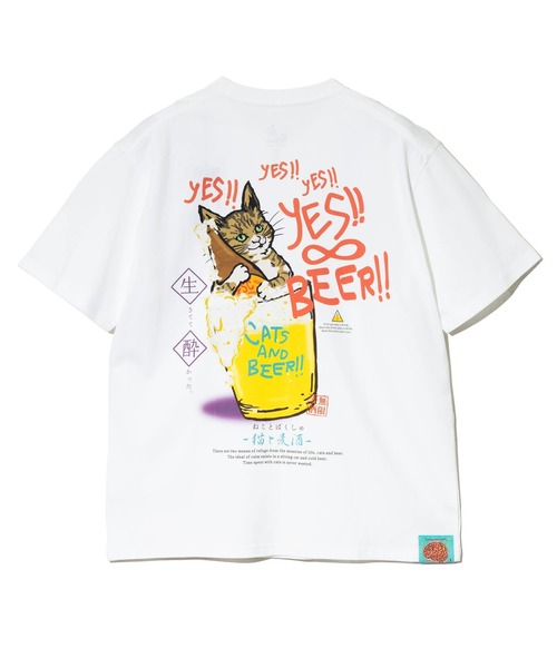 go slow caravan(ゴースローキャラバン)の「RAY綿 猫と麦酒TEE~無限麦酒2~(Tシャツ/カットソー・メンズ・ホワイト/ブラック・X-LARGE/LARGE/MEDIUM/SMALL)」の13枚目の写真