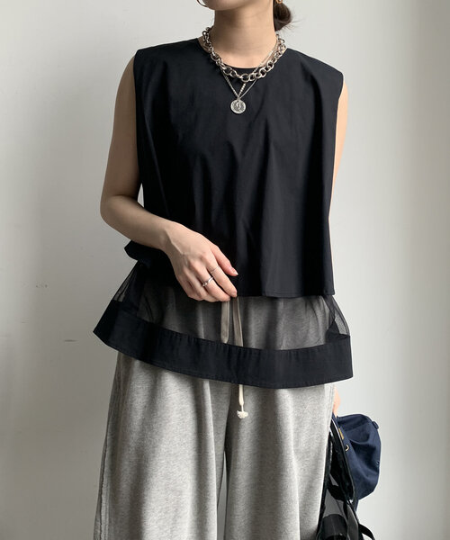 DouDou(ドゥドゥ)の「【WEB限定】 切替タンクブラウス(シャツ/ブラウス・レディース・オフホワイト/ブラック・FREE)」の8枚目の写真