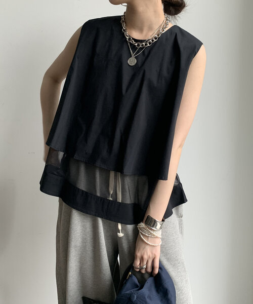 DouDou(ドゥドゥ)の「【WEB限定】 切替タンクブラウス(シャツ/ブラウス・レディース・オフホワイト/ブラック・FREE)」の9枚目の写真
