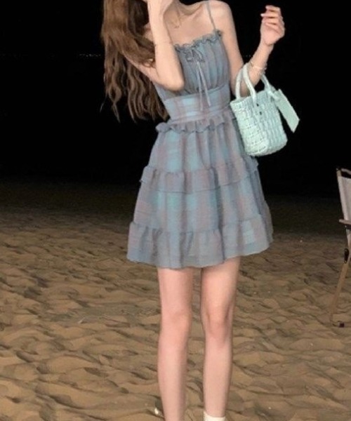 Mejoul(メジュール)の「チェックフリルキャミワンピース(ワンピース・レディース・ブルー/ブラック・M/S)」の9枚目の写真