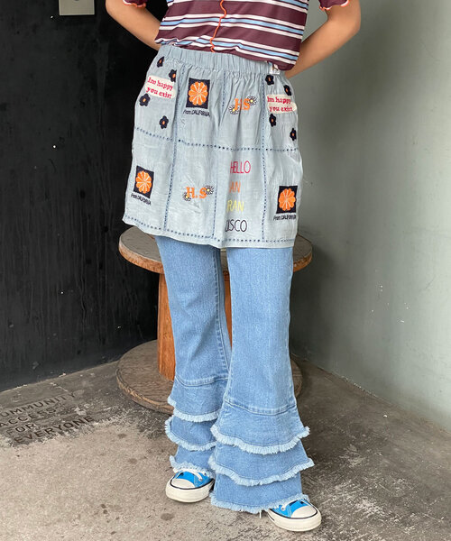 HELLO.SANFRANCISCO(ハローサンフランシスコ)の「【HELLO.SANFRANCISCO/ハローサンフランシスコ】indiaオリジナル刺繡巻きスカート(スカート・レディース・サックスブルー/ホワイト・ONE SIZE)」の1枚目の写真