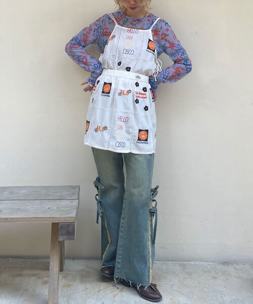 HELLO.SANFRANCISCO(ハローサンフランシスコ)の「【HELLO.SANFRANCISCO/ハローサンフランシスコ】indiaオリジナル刺繡巻きスカート(スカート・レディース・サックスブルー/ホワイト・ONE SIZE)」の6枚目の写真