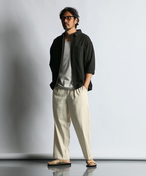 セール】「GUM STRETCH LINEN」EASY BAGGY PANTS：超伸縮 麻混