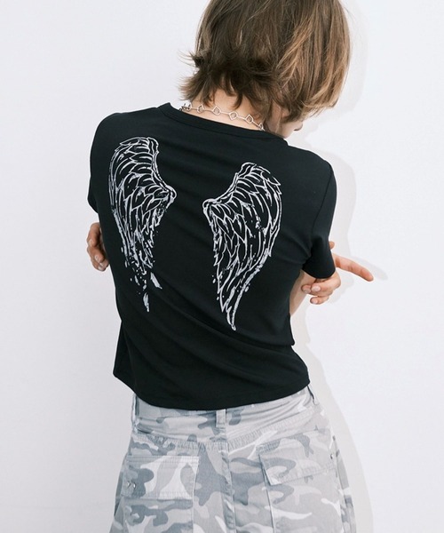 Midnight Move(ミッドナイトムーブ)の「Midnight Move/ANGEL T(Tシャツ/カットソー・レディース・ホワイト/ブラック/ライトブルー・FREE)」の1枚目の写真