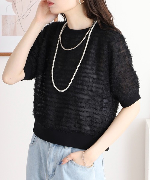 A.N.L(エーエヌエル レーベル)の「A.N.L シアーフリンジ半袖プルオーバー(Tシャツ/カットソー・レディース・ブラウン/オフホワイト/ブラック・38)」の10枚目の写真