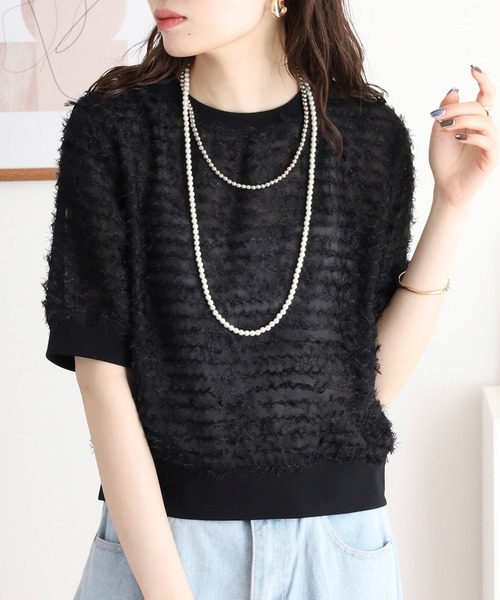 A.N.L(エーエヌエル レーベル)の「A.N.L シアーフリンジ半袖プルオーバー(Tシャツ/カットソー・レディース・ブラウン/オフホワイト/ブラック・38)」の11枚目の写真