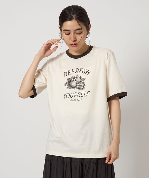 OSORA CAFE＞リンガー Tシャツ（Tシャツ/カットソー）｜green