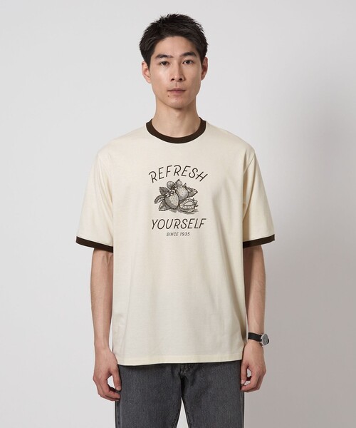 tシャツ 「OSORA CAFE」リンガー Tシャツ レディース メンズ OSORA CAFE＞リンガー Tシャツ（Tシャツ/カットソー）｜green