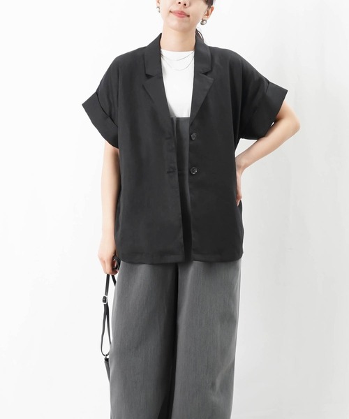 美品♪COCUCA コキュカ リネン テーラードジャケット リネンストレッチ ダブルブレストジャケット（テーラード