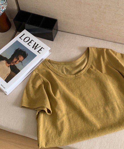 LOWO(ロワ)の「綿混シンプル無地Tシャツ カットソー(Tシャツ/カットソー・レディース・ボルドー/モカ/カーキ/ネイビー/グレー/ホワイト/ブラック/ベージュ/パープル・L/M)」の10枚目の写真