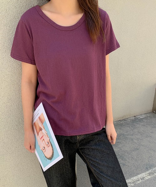 LOWO(ロワ)の「綿混シンプル無地Tシャツ カットソー(Tシャツ/カットソー・レディース・ボルドー/モカ/カーキ/ネイビー/グレー/ホワイト/ブラック/ベージュ/パープル・L/M)」の15枚目の写真