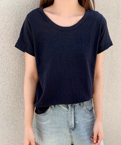 LOWO(ロワ)の「綿混シンプル無地Tシャツ カットソー(Tシャツ/カットソー・レディース・ボルドー/モカ/カーキ/ネイビー/グレー/ホワイト/ブラック/ベージュ/パープル・L/M)」の20枚目の写真