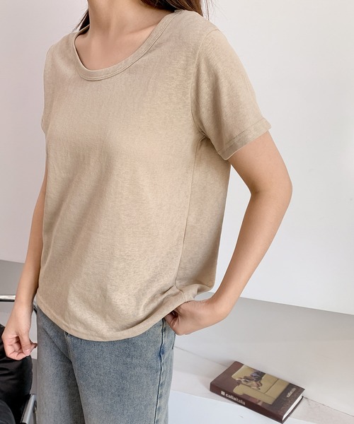 LOWO(ロワ)の「綿混シンプル無地Tシャツ カットソー(Tシャツ/カットソー・レディース・ボルドー/モカ/カーキ/ネイビー/グレー/ホワイト/ブラック/ベージュ/パープル・L/M)」の21枚目の写真