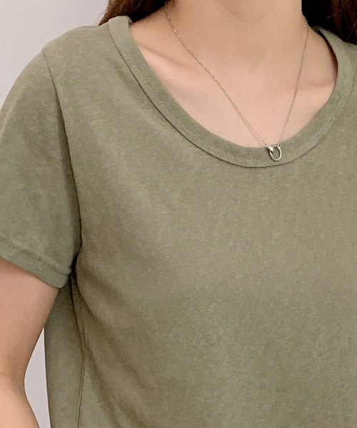 LOWO(ロワ)の「綿混シンプル無地Tシャツ カットソー(Tシャツ/カットソー・レディース・ボルドー/モカ/カーキ/ネイビー/グレー/ホワイト/ブラック/ベージュ/パープル・L/M)」の22枚目の写真