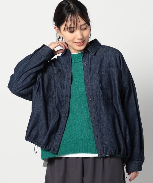 BROOKLYN OVERALL(ブルックリンオーバーオール)の「【BROOKLYN OVERALL 】ドロスト仕様 ブルゾンライクシャツ(シャツ/ブラウス・レディース・インディゴブルー/ワンウォッシュ/カーキ・FREE)」の3枚目の写真