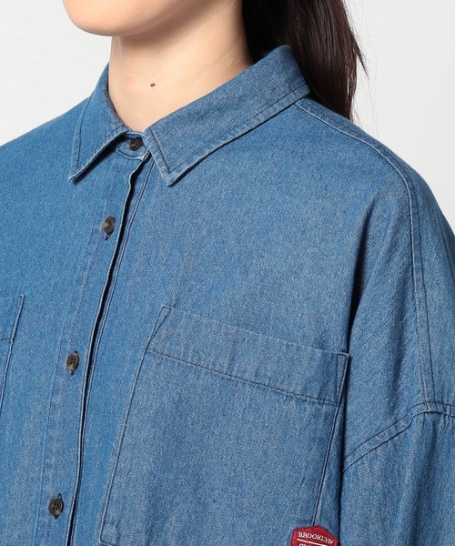 BROOKLYN OVERALL(ブルックリンオーバーオール)の「【BROOKLYN OVERALL 】ドロスト仕様 ブルゾンライクシャツ(シャツ/ブラウス・レディース・インディゴブルー/ワンウォッシュ/カーキ・FREE)」の9枚目の写真