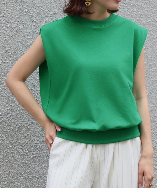 ELFRANK(エルフランク)の「ワンポイント刺繍 ノースリーブ スウェット トップス プルオーバー(Tシャツ/カットソー・レディース・グリーン/レッド/オフホワイト/グレー・FREE)」の14枚目の写真