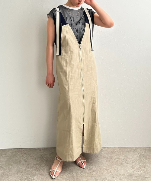 LHELBIE(レルビエ)の「ジップアップジャンスカ(ジャンパースカート・レディース・ベージュ/ブラック/ブルー・M)」の21枚目の写真