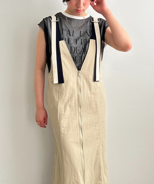 LHELBIE(レルビエ)の「ジップアップジャンスカ(ジャンパースカート・レディース・ベージュ/ブラック/ブルー・M)」の16枚目の写真