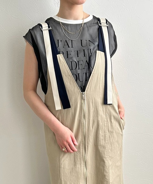 LHELBIE(レルビエ)の「ジップアップジャンスカ(ジャンパースカート・レディース・ベージュ/ブラック/ブルー・M)」の14枚目の写真