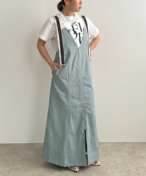 LHELBIE(レルビエ)の「ジップアップジャンスカ(ジャンパースカート・レディース・ベージュ/ブラック/ブルー・M)」の10枚目の写真