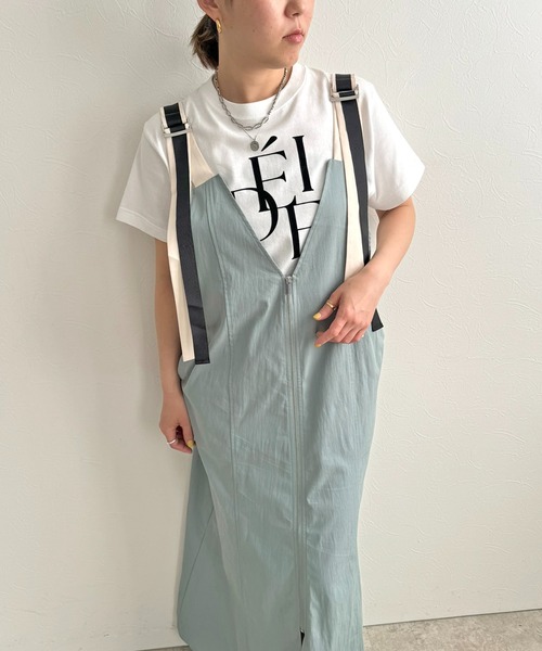 LHELBIE(レルビエ)の「ジップアップジャンスカ(ジャンパースカート・レディース・ベージュ/ブラック/ブルー・M)」の8枚目の写真