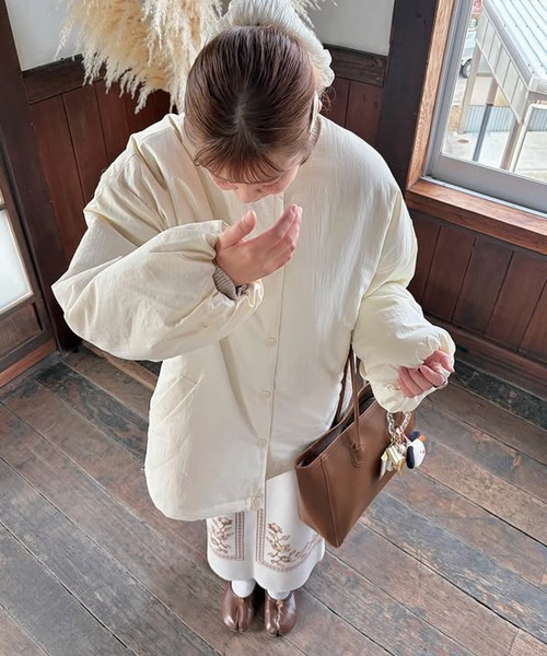 セール】ノーカラーオーバーサイズ中綿ブルゾン（ダウンジャケット