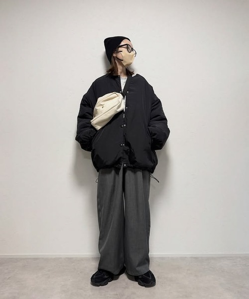 ノーカラ―サファリブルゾン セール】ノーカラーオーバーサイズ中綿ブルゾン（ダウンジャケット