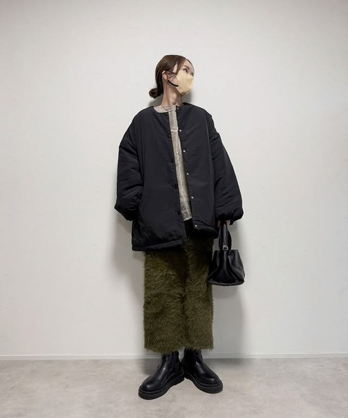 セール】ノーカラーオーバーサイズ中綿ブルゾン（ダウンジャケット