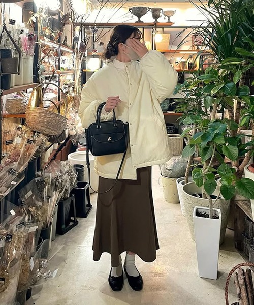 セール】ノーカラーオーバーサイズ中綿ブルゾン（ダウンジャケット