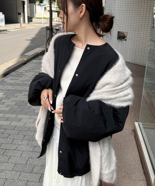 ノーカラーブルゾン　かなた sama セール】ノーカラーオーバーサイズ中綿ブルゾン（ダウンジャケット