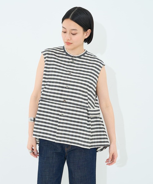 collex（コレックス）の「ボーダーノースリーブブラウス（シャツ/ブラウス・レディース・ブラック/ネイビー・フリー）」の2枚目の写真