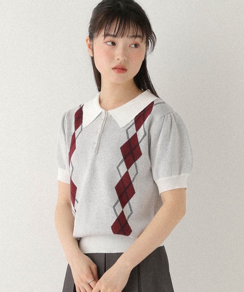Heather(ヘザー)の「アーガイルニット(半袖) 577054(ニット/セーター・レディース・オフホワイト/グレー/ネイビー・FREE)」の9枚目の写真